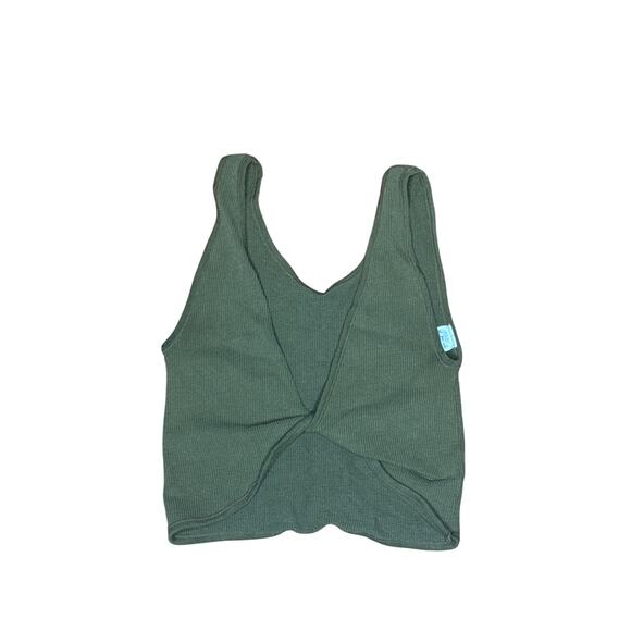 Out From Under Tops - Urban Outfitters Ribbed Tie-Back Wrap Crop Tank Olive Green M/L
